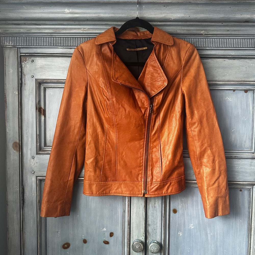 Jenni Kayne Rust Color Leather Motorcycle Jacket Size 4